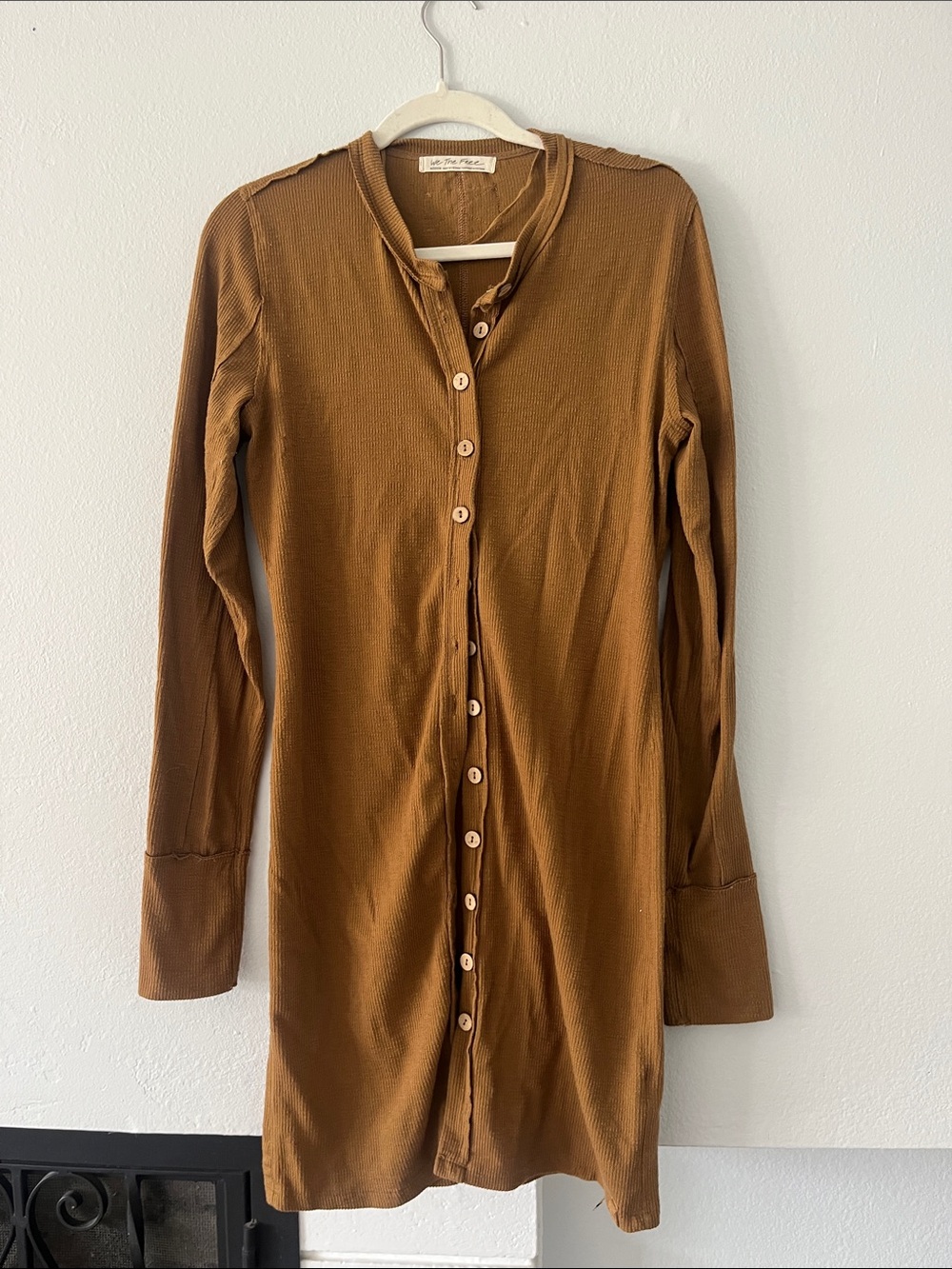 We The Free Long Brown Button-Up Knit Coatigan